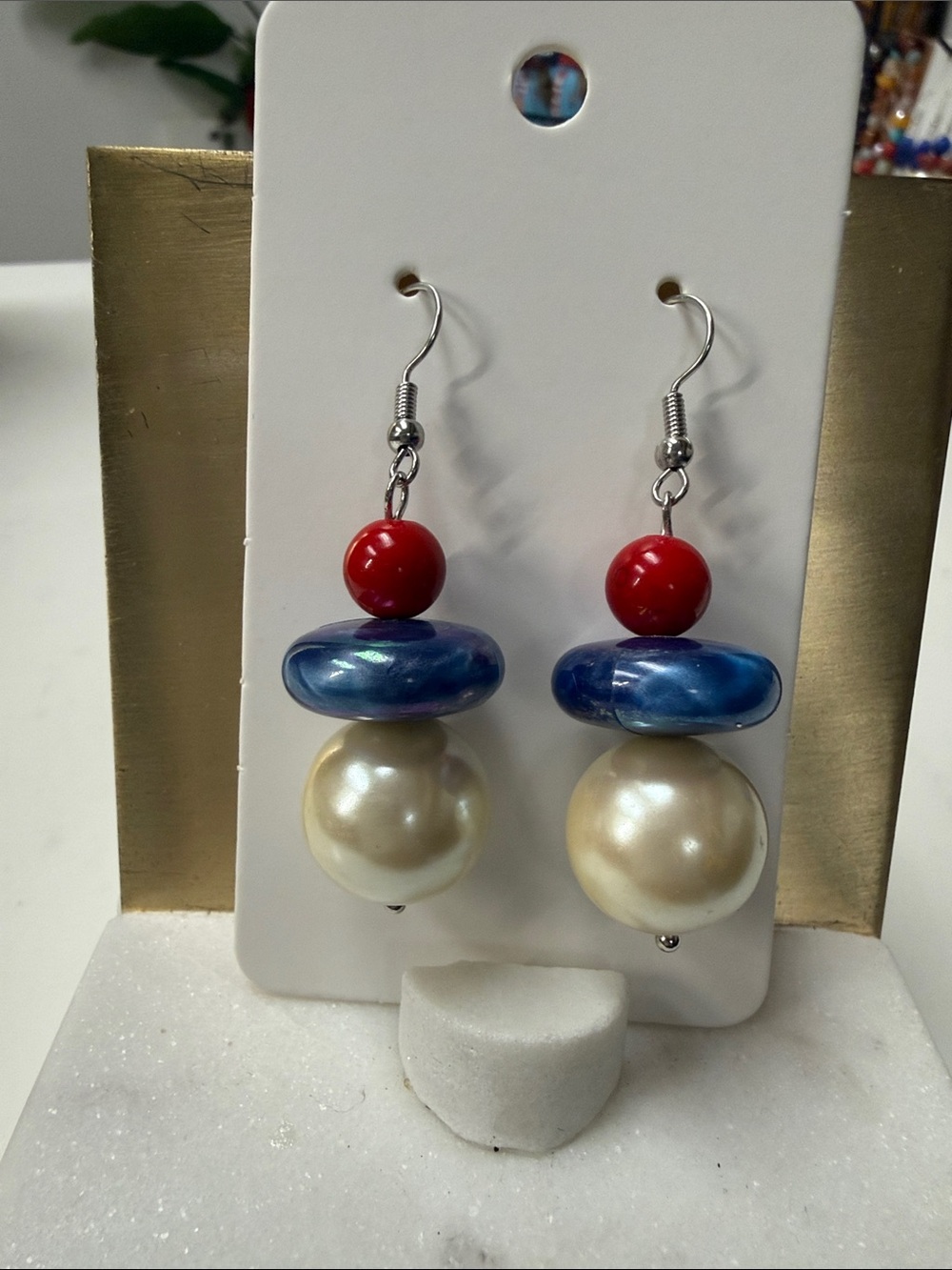 Pearl & Bead Drop Earrings in Red, Blue and White for the Independence Day!